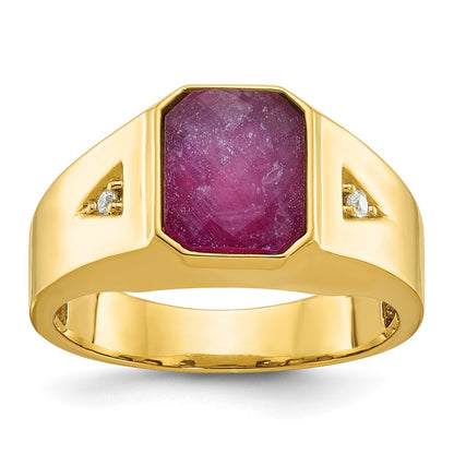 IB Goodman Mens Octagon Ruby Doublet Stone and 1/20 carat Diamond Complete Ring - WBC
