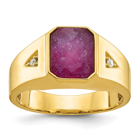 IB Goodman Mens Octagon Ruby Doublet Stone and 1/20 carat Diamond Complete Ring - WBC