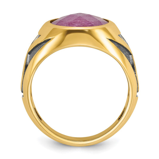 IB Goodman with Black Rhodium Mens Oval Ruby Doublet Stone Complete Ring - WBC