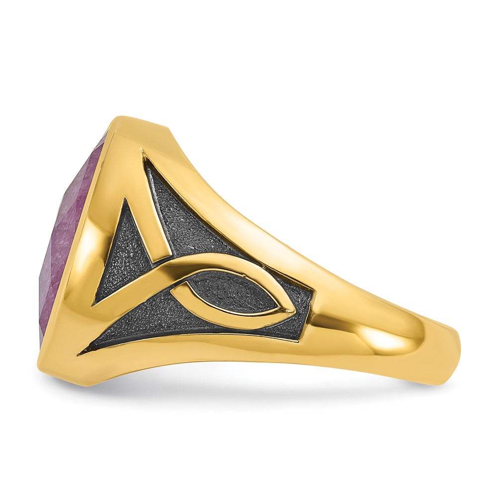 IB Goodman with Black Rhodium Mens Oval Ruby Doublet Stone Complete Ring - WBC