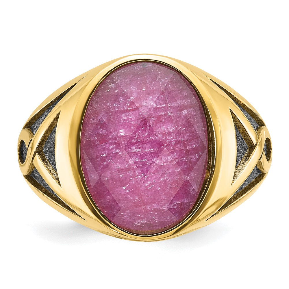 IB Goodman with Black Rhodium Mens Oval Ruby Doublet Stone Complete Ring - WBC