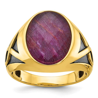 IB Goodman with Black Rhodium Mens Oval Ruby Doublet Stone Complete Ring - WBC