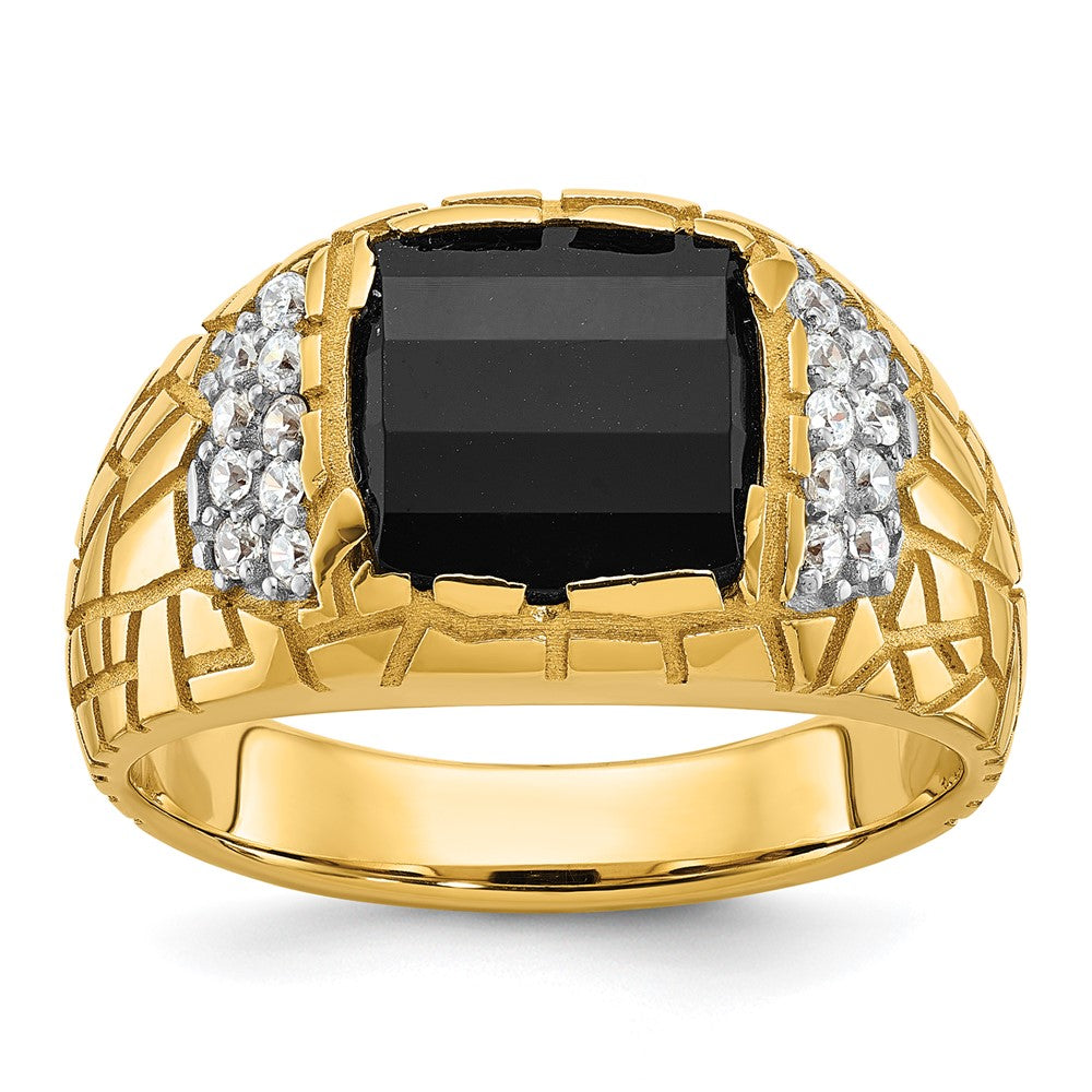 IBGoodman Men's Polished and Nugget Textured Onyx and 1/4 Carat AA Quality Diamond Ring - WBC