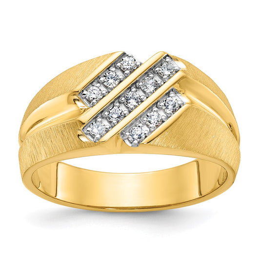 IBGoodman Men's Polished Satin and Grooved 1/4 Carat AA Quality Diamond Ring - WBC