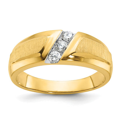 IBGoodman Men's Polished and Satin 3-Stone 1/4 Carat AA Quality Diamond Ring - WBC