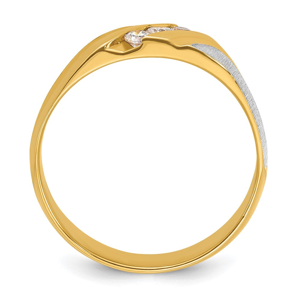 IBGoodman Two-tone Men's Polished Satin and Grooved 3-Stone 1/4 Carat AA Quality Diamond Ring - WBC