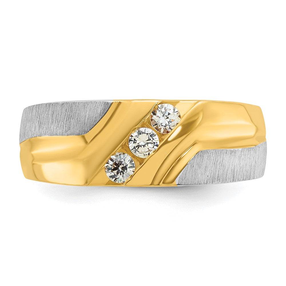 IBGoodman Two-tone Men's Polished Satin and Grooved 3-Stone 1/4 Carat AA Quality Diamond Ring - WBC