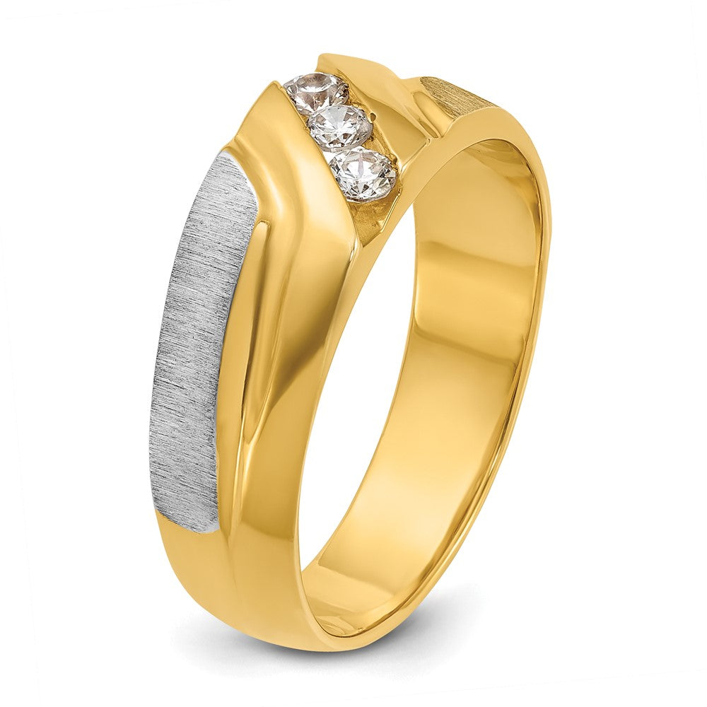 IBGoodman Two-tone Men's Polished Satin and Grooved 3-Stone 1/4 Carat AA Quality Diamond Ring - WBC