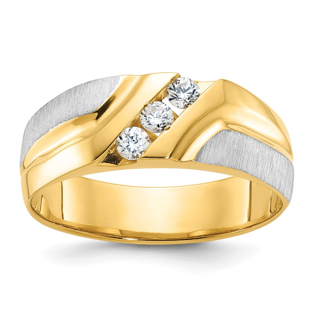 IBGoodman Two-tone Men's Polished Satin and Grooved 3-Stone 1/4 Carat AA Quality Diamond Ring - WBC