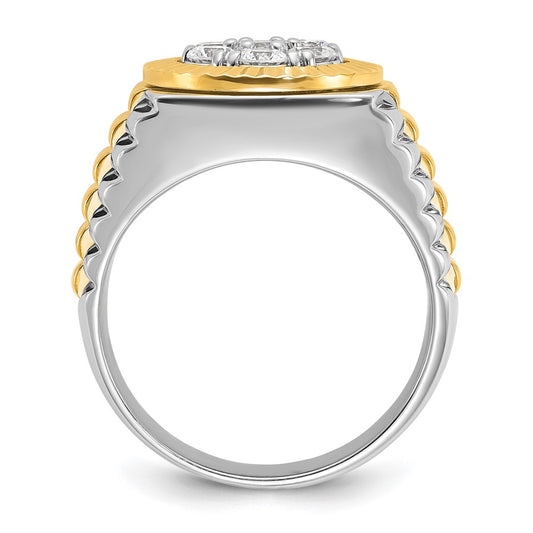 IBGoodman Two-tone Men's Polished and Textured 1 Carat AA Quality Round Cluster Ring - WBC