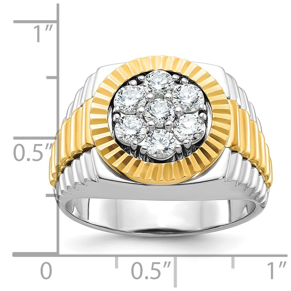 IBGoodman Two-tone Men's Polished and Textured 1 Carat AA Quality Round Cluster Ring - WBC