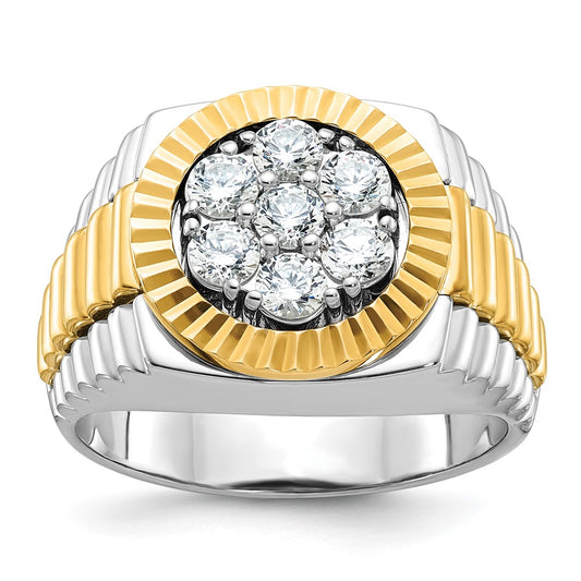 IBGoodman Two-tone Men's Polished and Textured 1 Carat AA Quality Round Cluster Ring - WBC