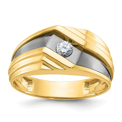 IBGoodman with Black Rhodium Men's Polished and Grooved 1/6 Carat AA Quality Diamond Ring - WBC