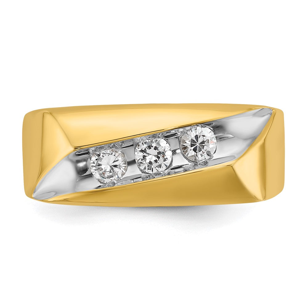IBGoodman with Rhodium Men's Polished and Grooved 3-Stone 1/3 Carat AA Quality Diamond Ring - WBC