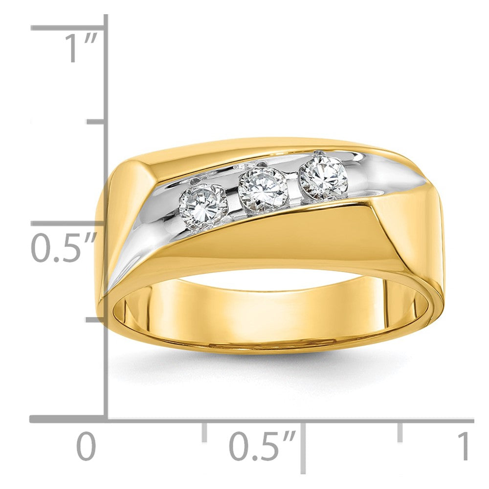 IBGoodman with Rhodium Men's Polished and Grooved 3-Stone 1/3 Carat AA Quality Diamond Ring - WBC