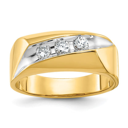 IBGoodman with Rhodium Men's Polished and Grooved 3-Stone 1/3 Carat AA Quality Diamond Ring - WBC