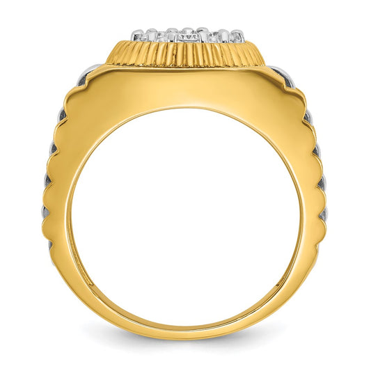 IBGoodman Two-tone Men's Polished Satin and Textured 1/2 Carat AA Quality Diamond Cluster Ring - WBC