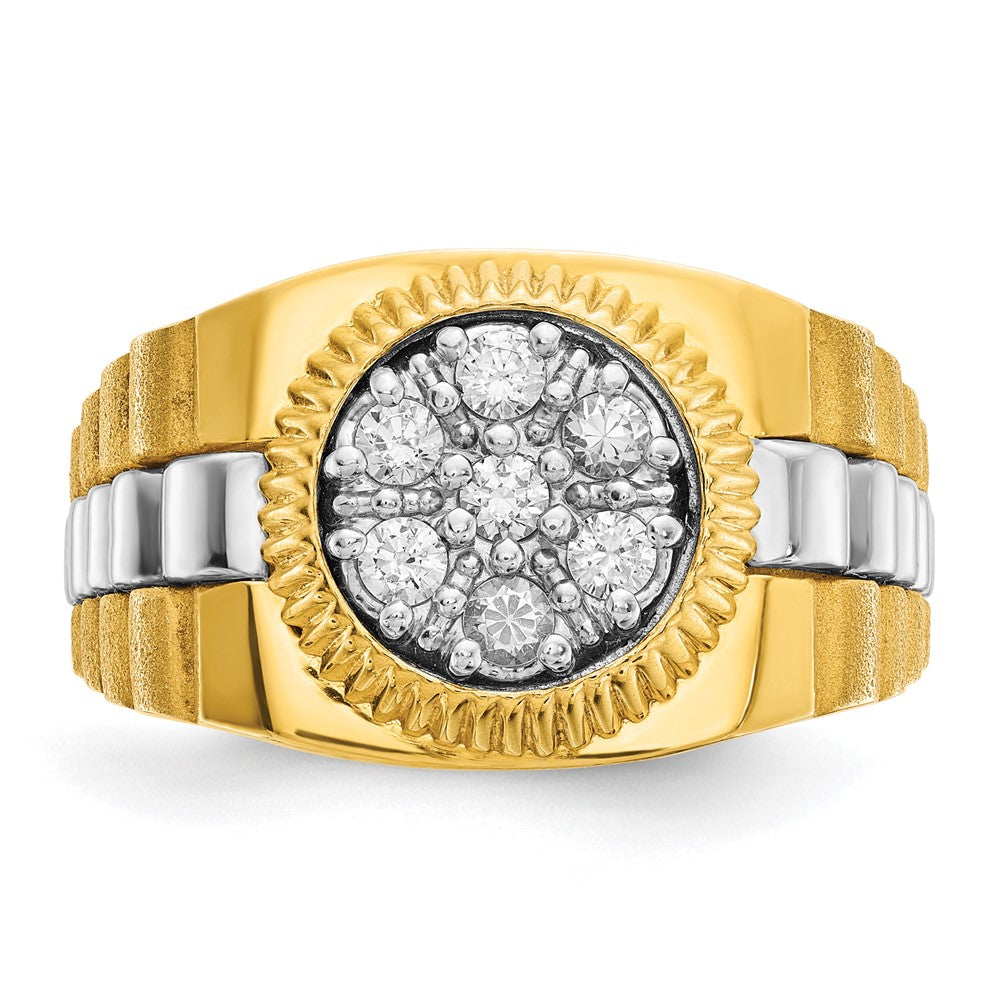 IBGoodman Two-tone Men's Polished Satin and Textured 1/2 Carat AA Quality Diamond Cluster Ring - WBC