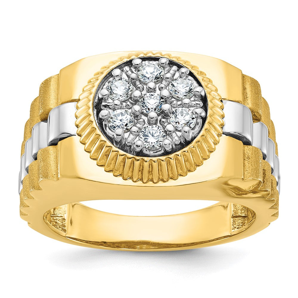 IBGoodman Two-tone Men's Polished Satin and Textured 1/2 Carat AA Quality Diamond Cluster Ring - WBC