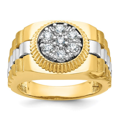 IBGoodman Two-tone Men's Polished Satin and Textured 1/2 Carat AA Quality Diamond Cluster Ring - WBC