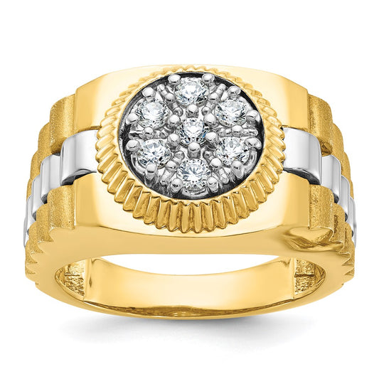 IBGoodman Two-tone Men's Polished Satin and Textured 1/2 Carat AA Quality Diamond Cluster Ring - WBC