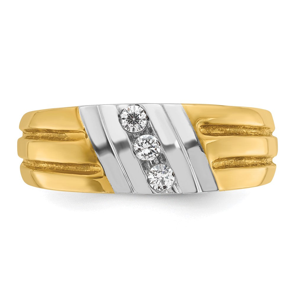 IBGoodman Two-tone Men's Polished and Grooved 3-Stone 1/5 Carat AA Quality Diamond Ring - WBC