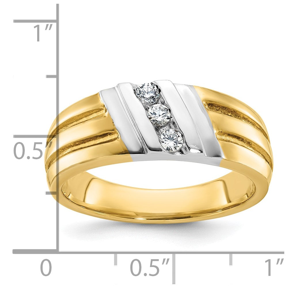 IBGoodman Two-tone Men's Polished and Grooved 3-Stone 1/5 Carat AA Quality Diamond Ring - WBC