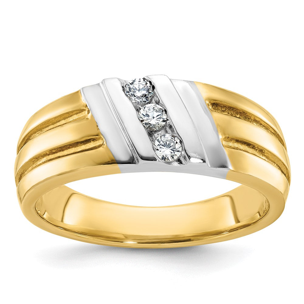 IBGoodman Two-tone Men's Polished and Grooved 3-Stone 1/5 Carat AA Quality Diamond Ring - WBC