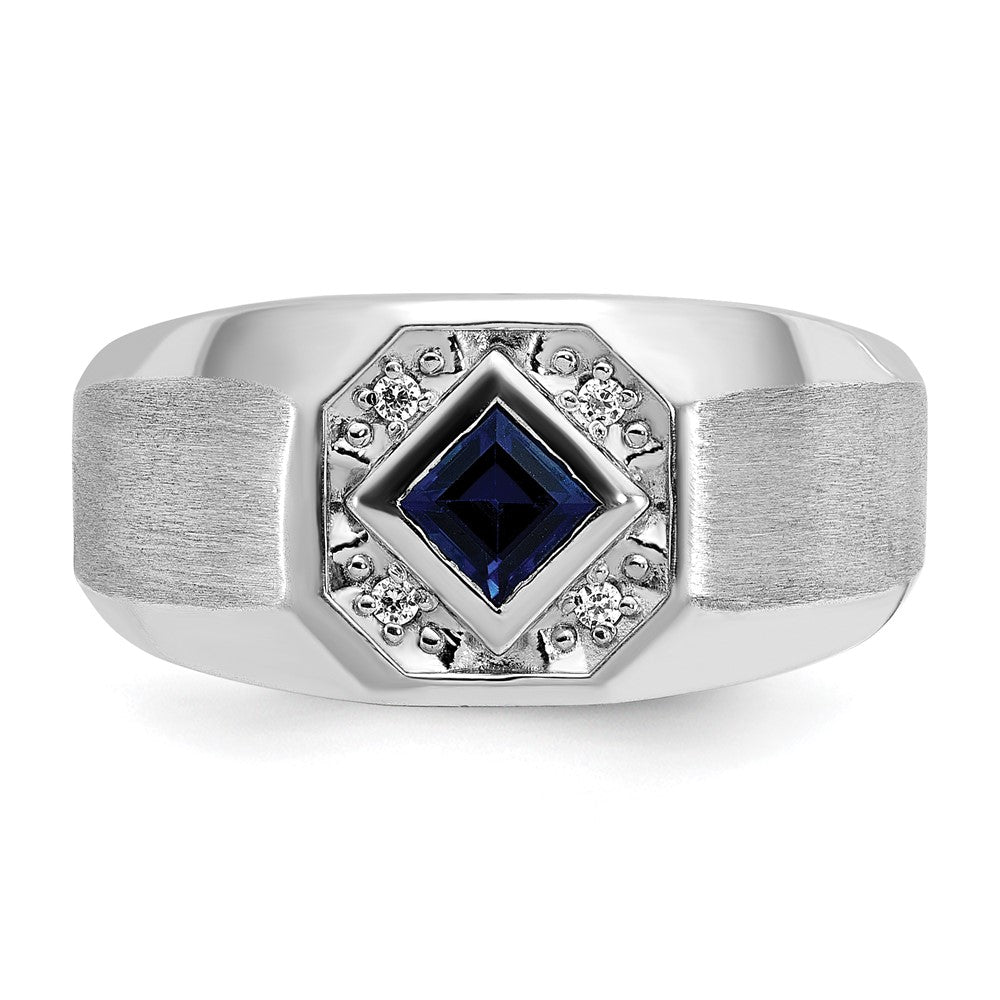 IB Goodman Mens Square Lab Created Sapphire and 1/20 carat Diamond Satin Complete Ring - WBC