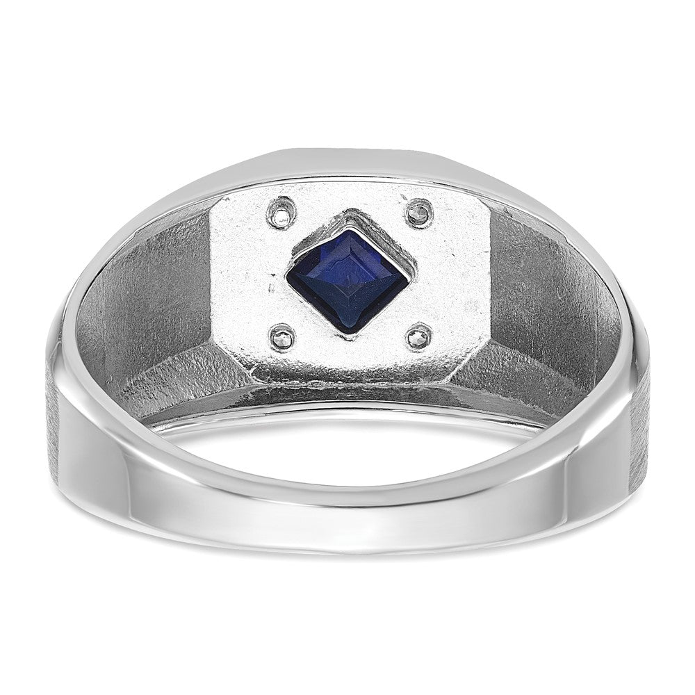 IB Goodman Mens Square Lab Created Sapphire and 1/20 carat Diamond Satin Complete Ring - WBC
