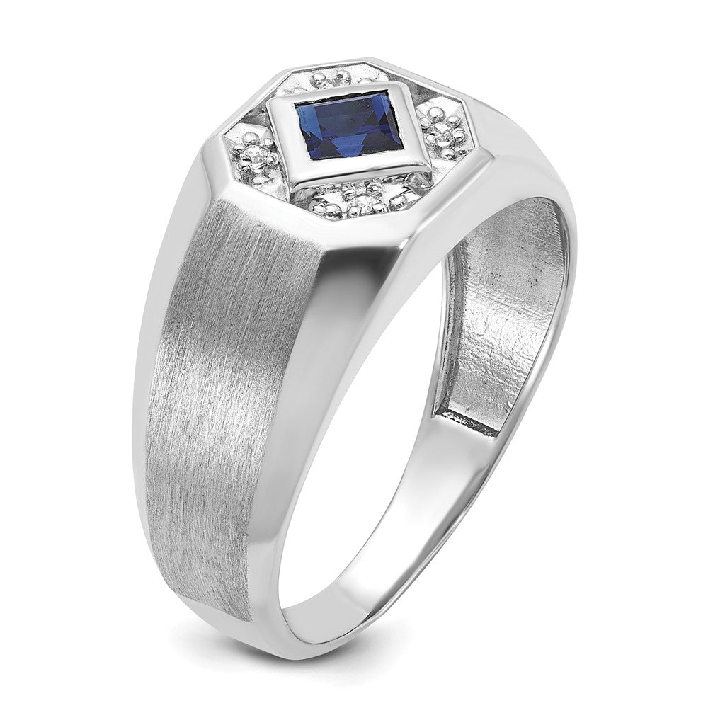 IB Goodman Mens Square Lab Created Sapphire and 1/20 carat Diamond Satin Complete Ring - WBC