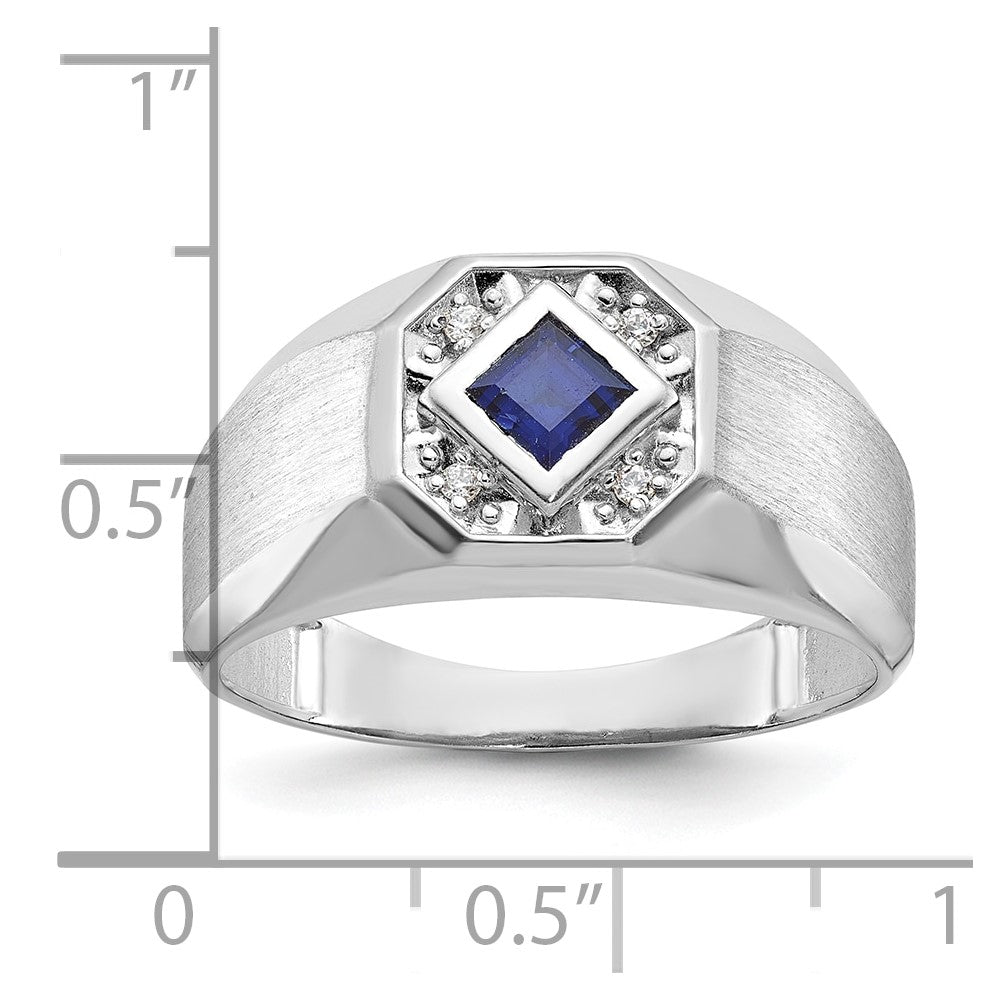 IB Goodman Mens Square Lab Created Sapphire and 1/20 carat Diamond Satin Complete Ring - WBC