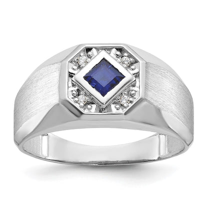 IB Goodman Mens Square Lab Created Sapphire and 1/20 carat Diamond Satin Complete Ring - WBC