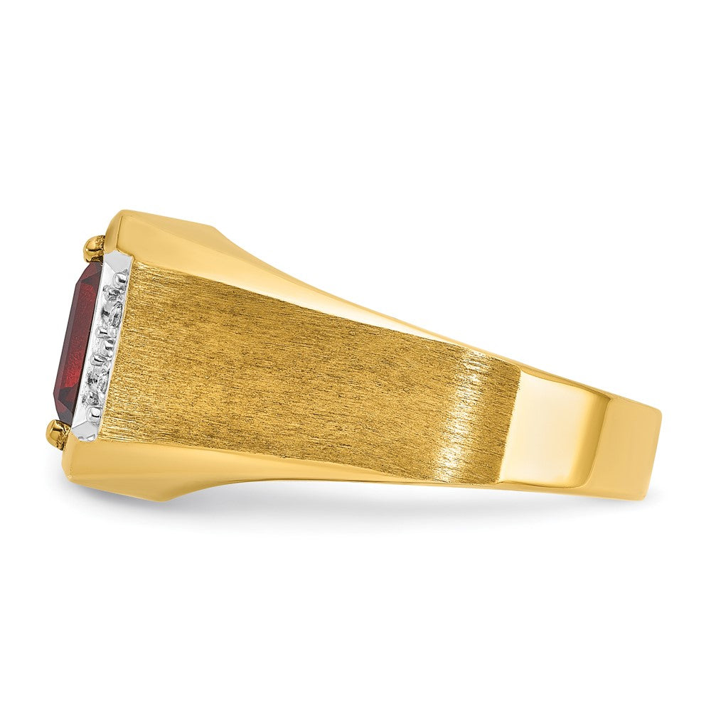 IB Goodman Mens Polished and Satin Octagon Lab Created Ruby and 1/20 carat Diamond Complete Ring - WBC