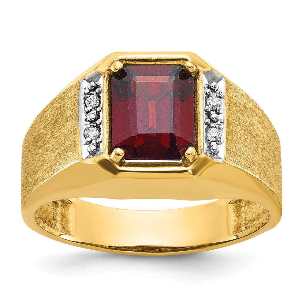 IB Goodman Mens Polished and Satin Octagon Lab Created Ruby and 1/20 carat Diamond Complete Ring - WBC