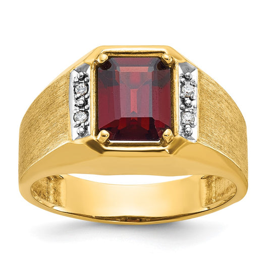 IB Goodman Mens Polished and Satin Octagon Lab Created Ruby and 1/20 carat Diamond Complete Ring - WBC