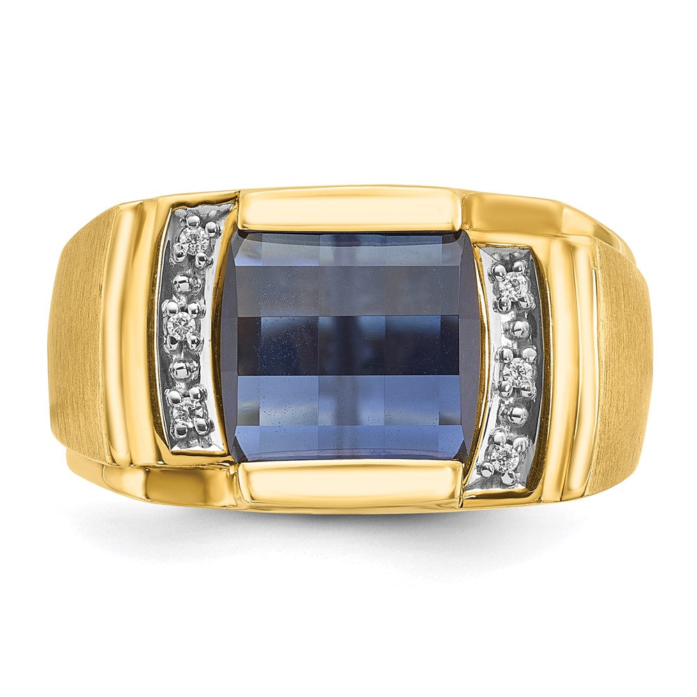 IB Goodman Mens Barrel Lab Created Sapphire and 1/20 carat Diamond Complete Ring - WBC