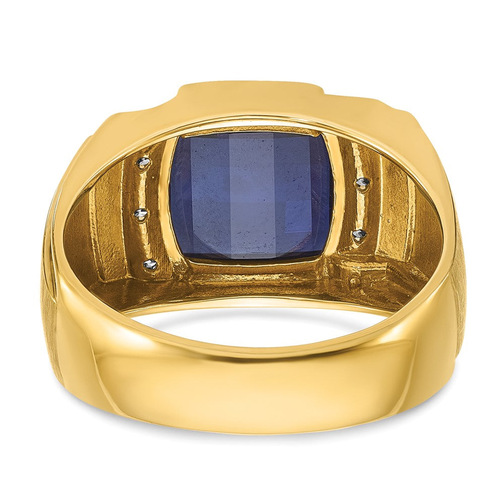 IB Goodman Mens Barrel Lab Created Sapphire and 1/20 carat Diamond Complete Ring - WBC