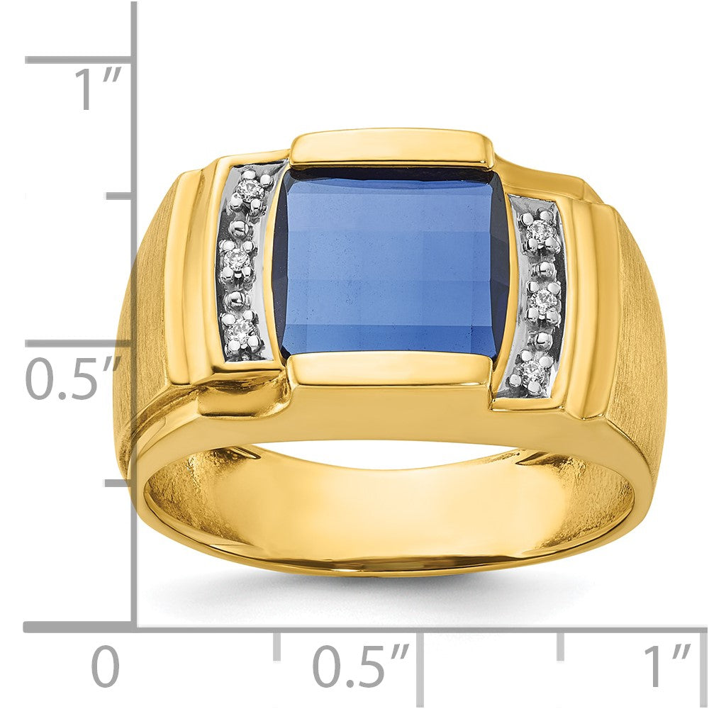 IB Goodman Mens Barrel Lab Created Sapphire and 1/20 carat Diamond Complete Ring - WBC