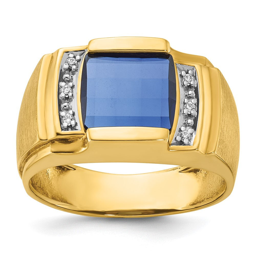 IB Goodman Mens Barrel Lab Created Sapphire and 1/20 carat Diamond Complete Ring - WBC