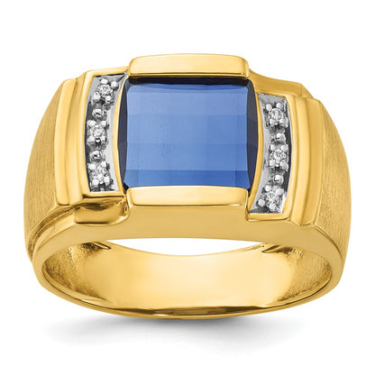 IB Goodman Mens Barrel Lab Created Sapphire and 1/20 carat Diamond Complete Ring - WBC