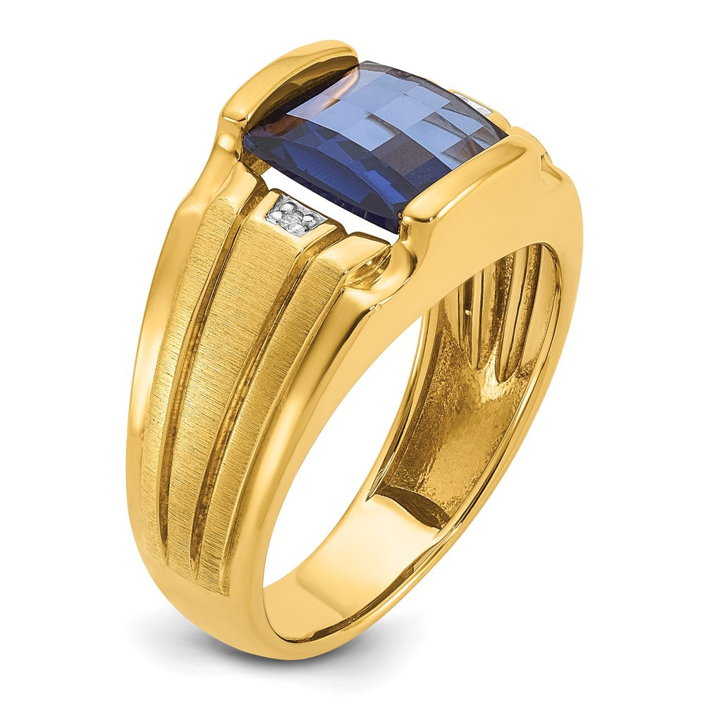 IB Goodman Mens Barrel Lab Created Sapphire and Diamond Complete Ring - WBC