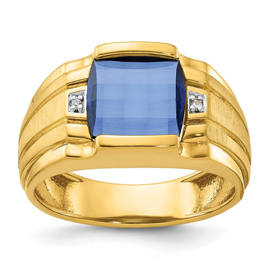 IB Goodman Mens Barrel Lab Created Sapphire and Diamond Complete Ring - WBC