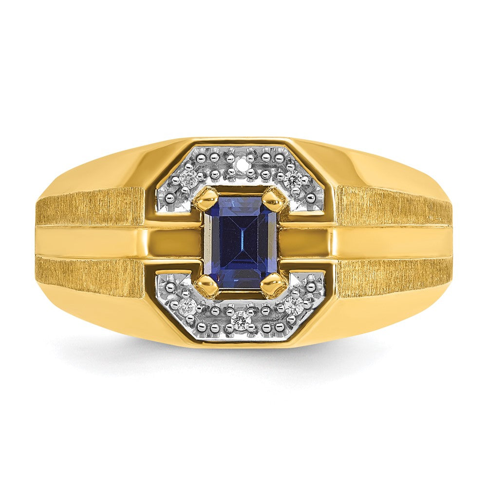 IB Goodman Mens Octagon Lab Created Sapphire and 1/20 carat Diamond Satin Complete Ring - WBC