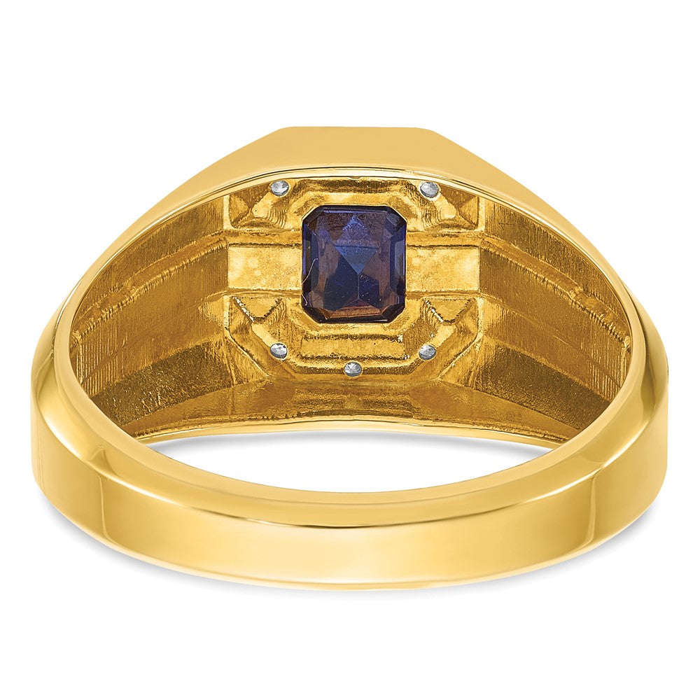 IB Goodman Mens Octagon Lab Created Sapphire and 1/20 carat Diamond Satin Complete Ring - WBC