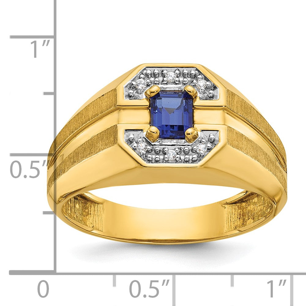IB Goodman Mens Octagon Lab Created Sapphire and 1/20 carat Diamond Satin Complete Ring - WBC