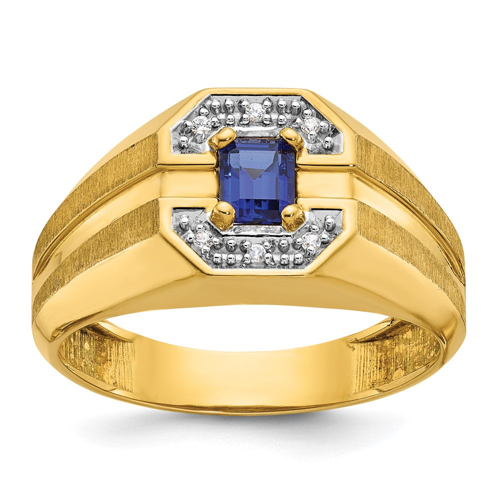 IB Goodman Mens Octagon Lab Created Sapphire and 1/20 carat Diamond Satin Complete Ring - WBC
