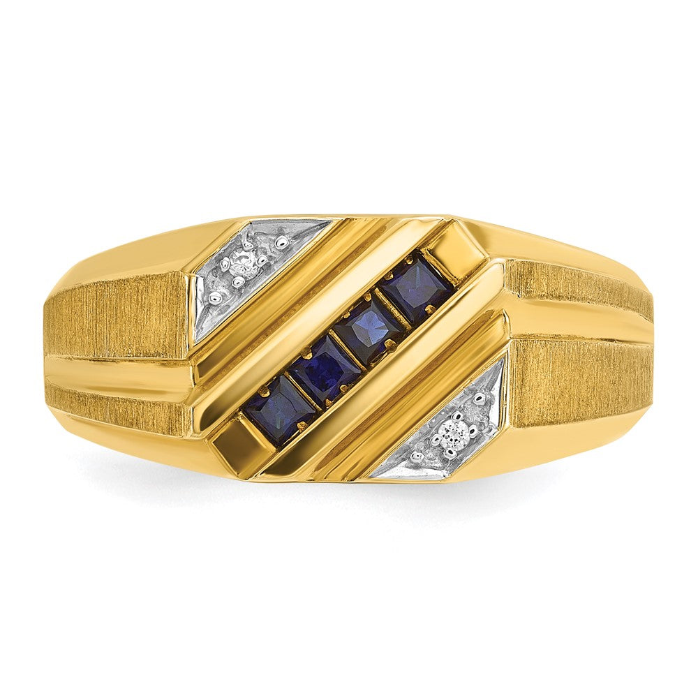 IB Goodman Mens Square Lab Created Sapphire and Diamond Satin Complete Ring - WBC