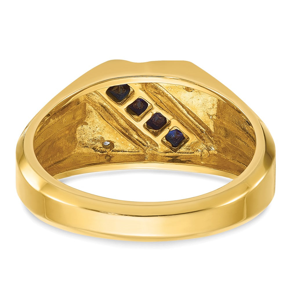 IB Goodman Mens Square Lab Created Sapphire and Diamond Satin Complete Ring - WBC