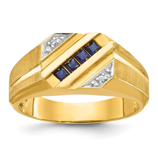 IB Goodman Mens Square Lab Created Sapphire and Diamond Satin Complete Ring - WBC
